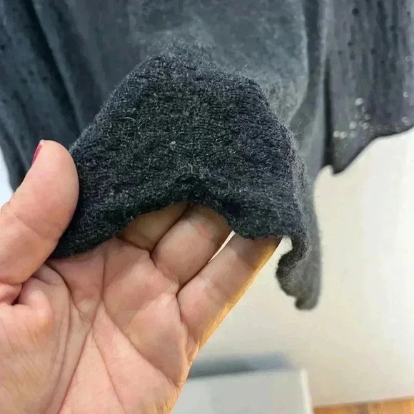 Eileen Fisher Cardigan petite, long length, open front, dark grey open stitch - Picture 5 of 7